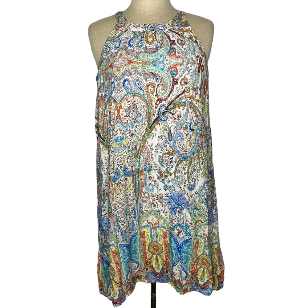 Altar’d State Colorful Paisley Print Halter Swing Dress with Keyhole Back Boho